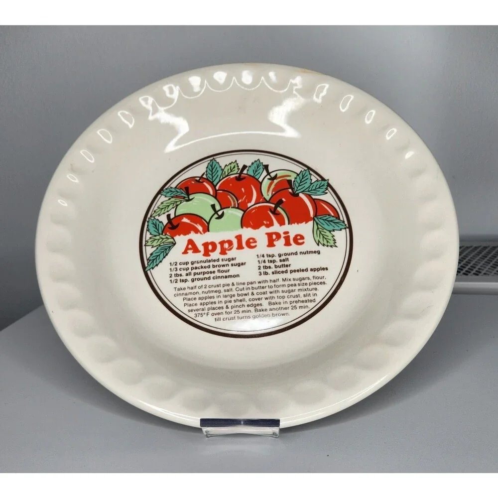 Vtg Sunnycraft Sunstone Collection Pie Dish Bakers Apple Pie Recipe Plate 11